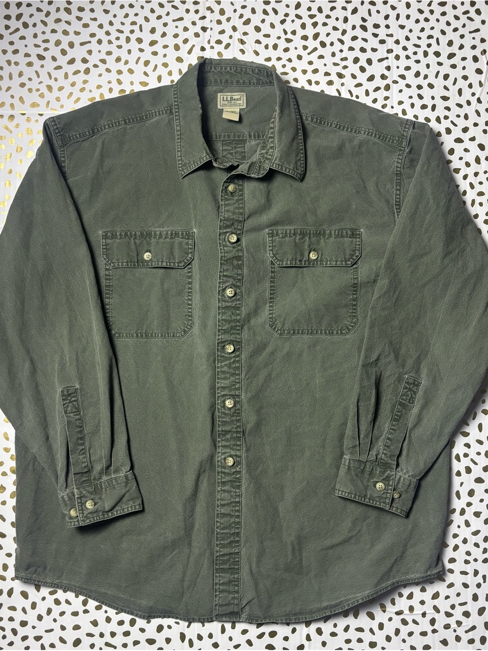 L.L. Bean Olive Green Button-Up Utility Shirt Jacket